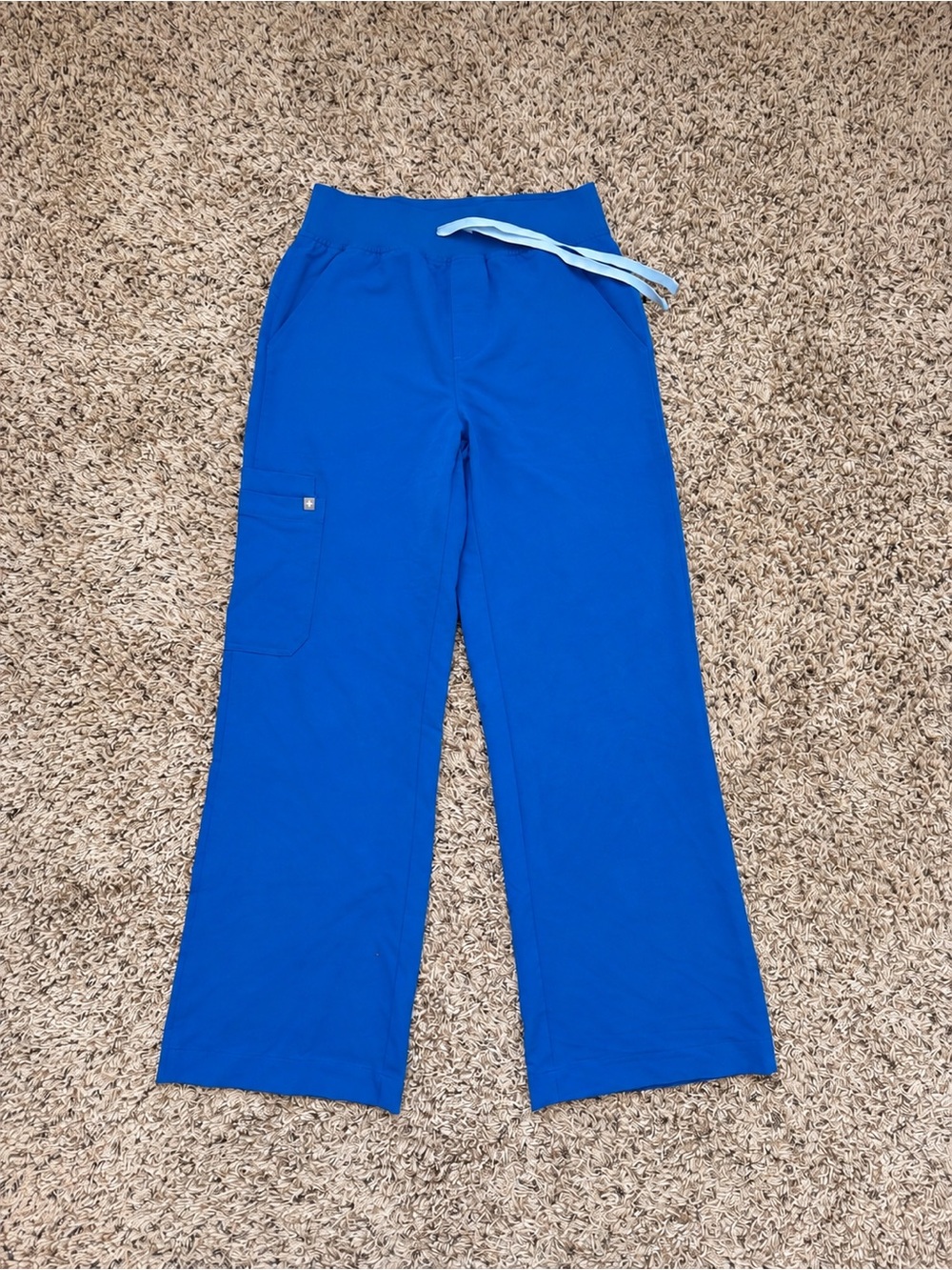 FIGS Technical Collection Scrub Pants Small Blue Cargo Straight Leg Drawstring